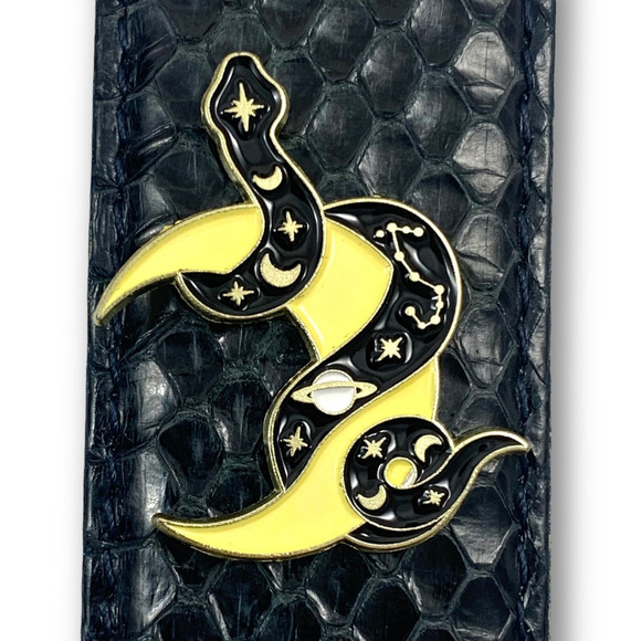 Gold enamel galaxy snake on a crescent moon pin - Picture 4 of 8